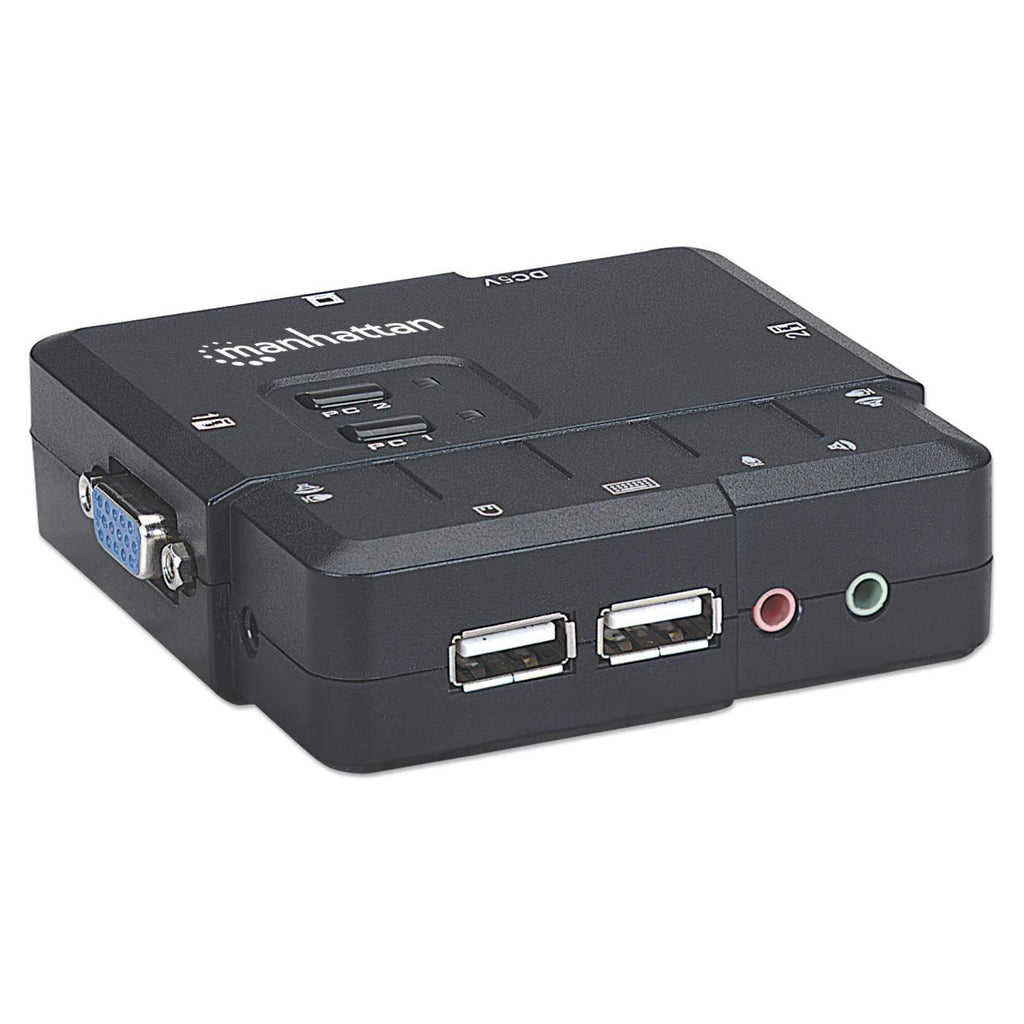 Manhattan KVM Switch Compact 2-Port, 2x USB-A, Cables included, Audio Support, Control 2x computers from one pc/mouse/screen, Black, Lifetime Warranty, Boxed – image 2