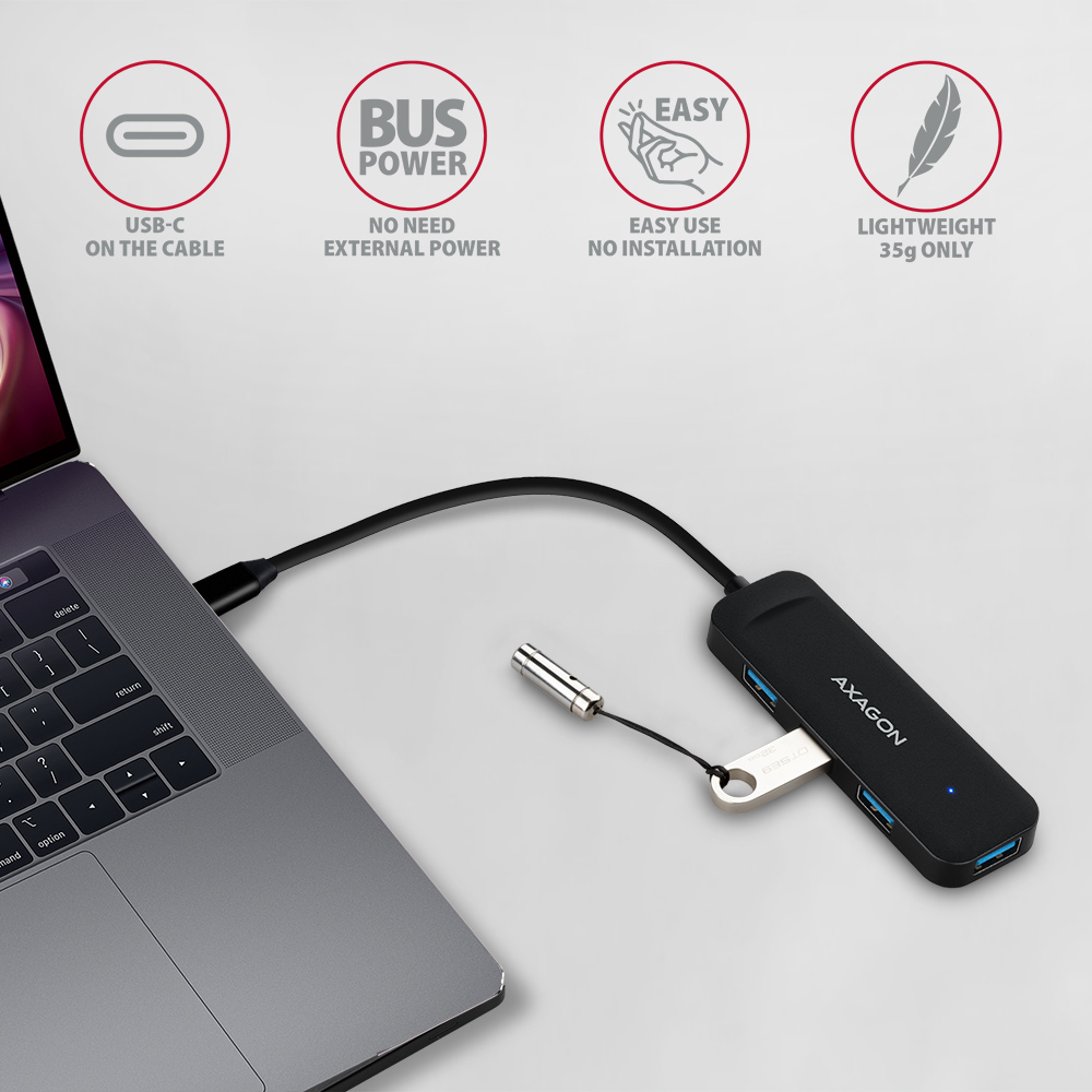 Axagon HUE-L1C interface hub USB 3.2 Gen 1 (3.1 Gen 1) Type-C 5000 Mbit/s Black – image 4