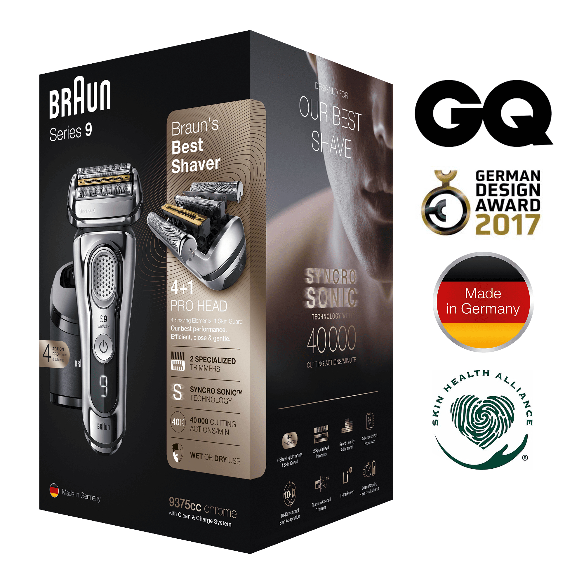 Braun Series 9 9375cc Latest Generation Electric Shaver, Clean&Charge Station, Fabric Case, Chrome – image 8
