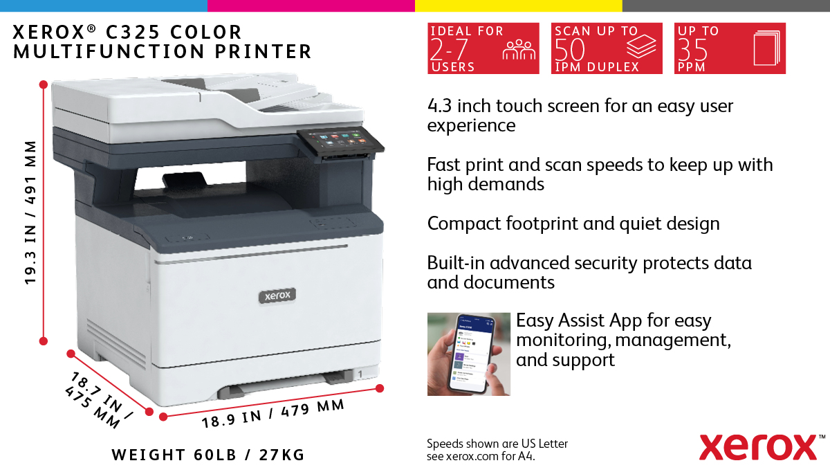 Xerox C325 A4 33ppm Wireless Duplex Copy/Print/Scan/Fax PS3 PCL5e/6 2 Trays Total 251 Sheets – image 5