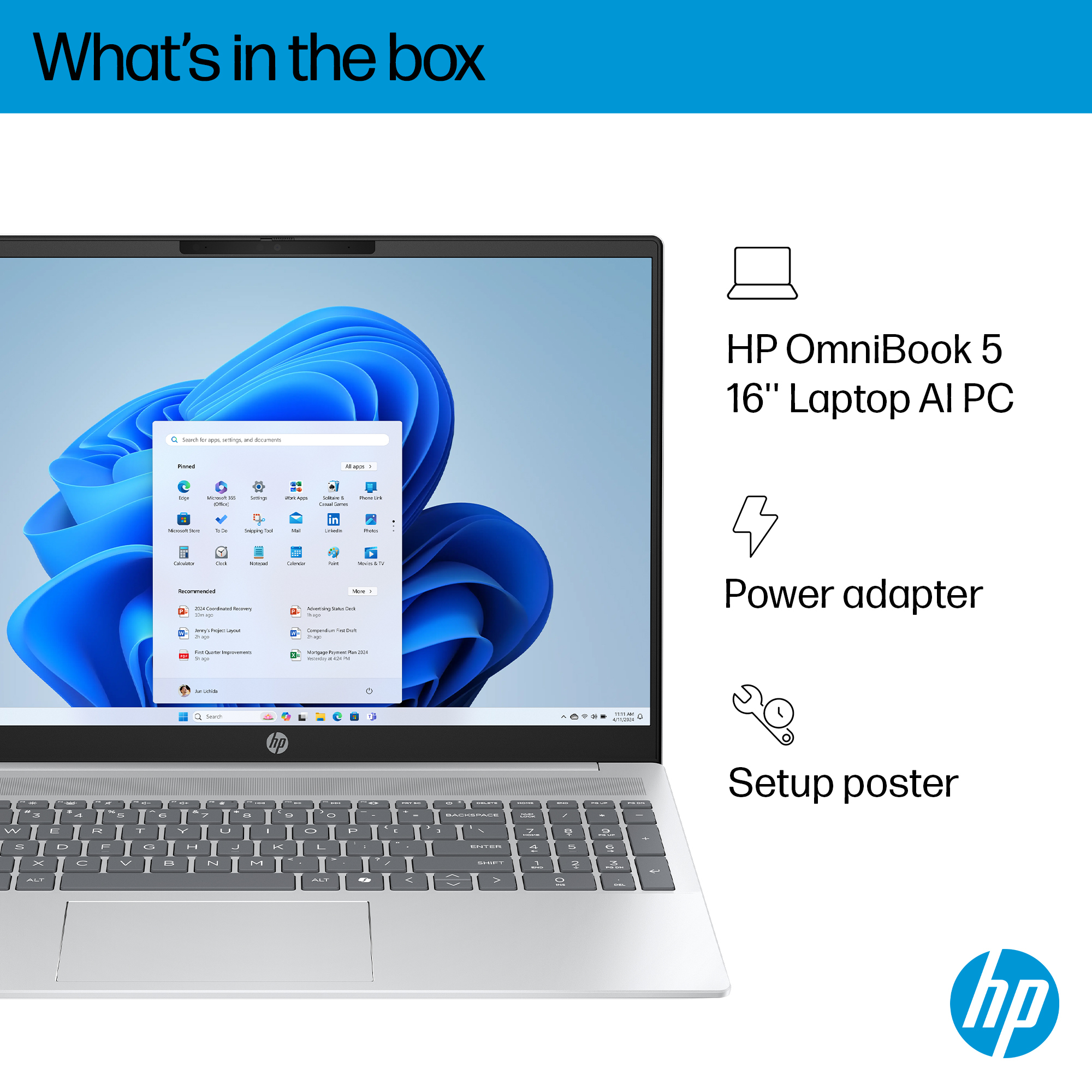 HP OmniBook 5 LaptopAI 16-af1002na Intel Core Ultra 5 225U Laptop 40.6 cm (16″) 2K 16 GB LPDDR5x-SDRAM 512 GB SSD Wi-Fi 6 (802.11ax) Windows 11 Home AI PC Silver image 5