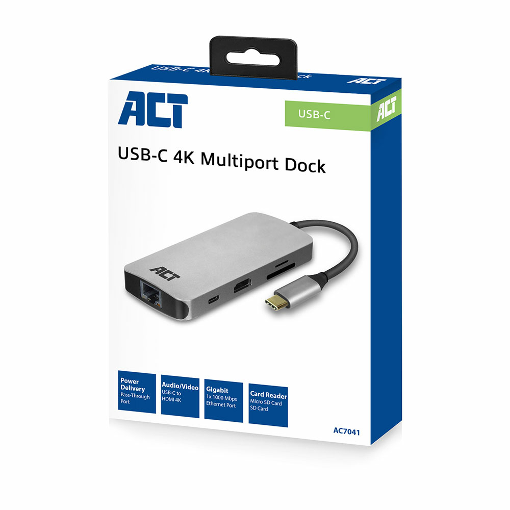 ACT AC7041 USB-C to HDMI multiport adapter with ethernet, USB hub, cardreader and PD pass through – image 5