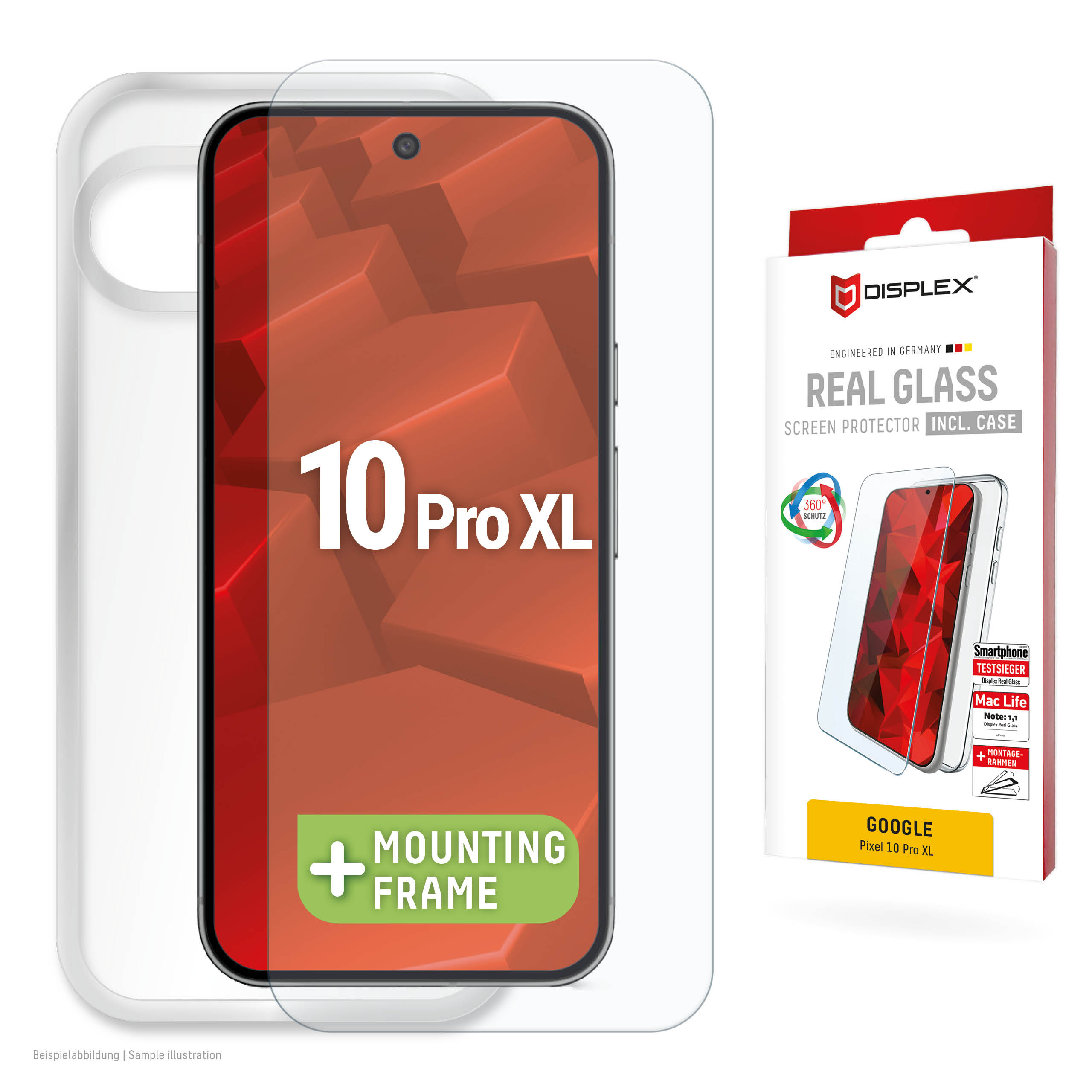 Displex Screen Protector + Case for Google Pixel 10 Pro XL, Eco Mounting Frame, scratch resistant