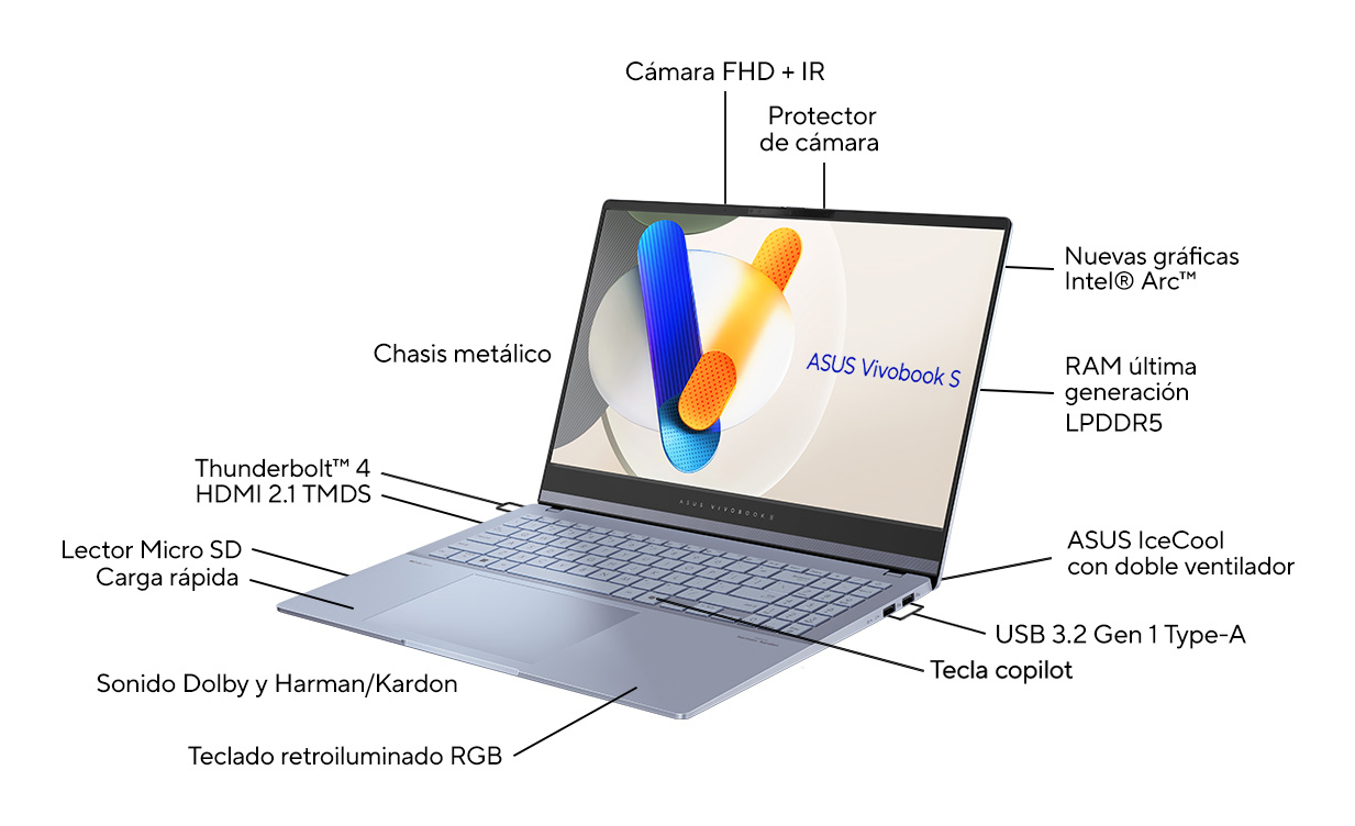 Portátil - ASUS VivoBook OLED S5506MA-MA050W Copilot+ PC, 15.6" 3K, Intel® Core™ Ultra 7-155H, 16GB RAM, 1TB SSD, Arc, Windows 11 Home - imagen 6