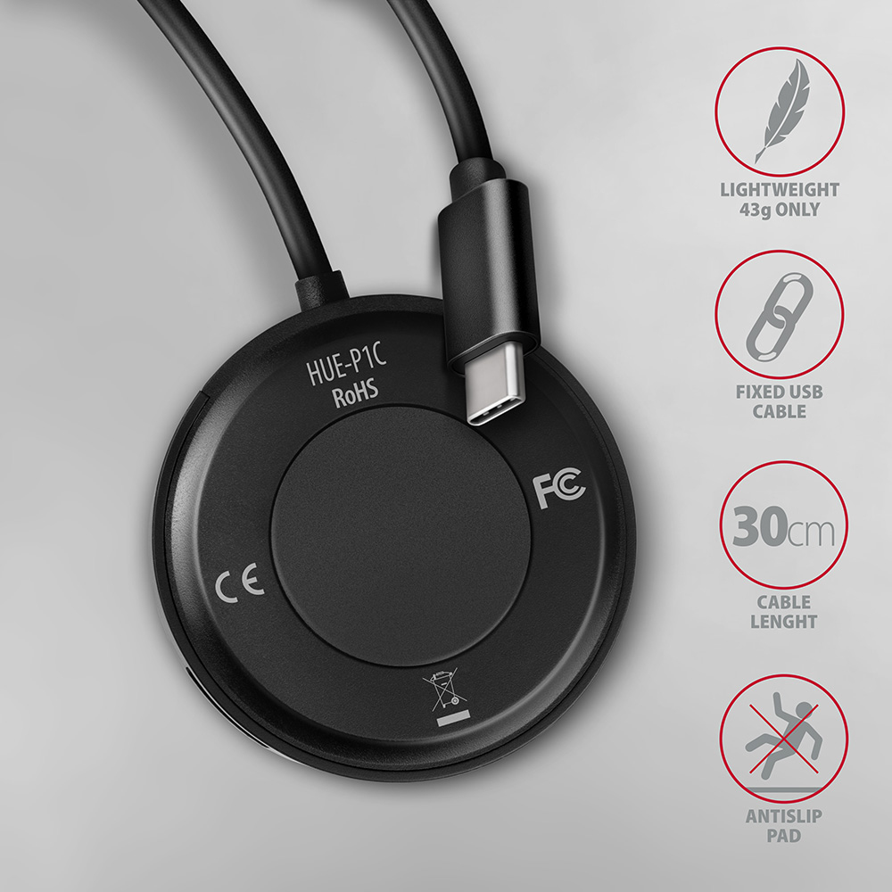 Axagon HUE-P1C 4x USB 3.2 Gen 1 ROUND hub micro power IN 30cm USB-C – image 5