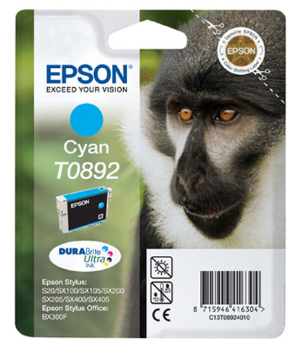 Epson Monkey Singlepack Cyan T0892 DURABrite Ultra Ink