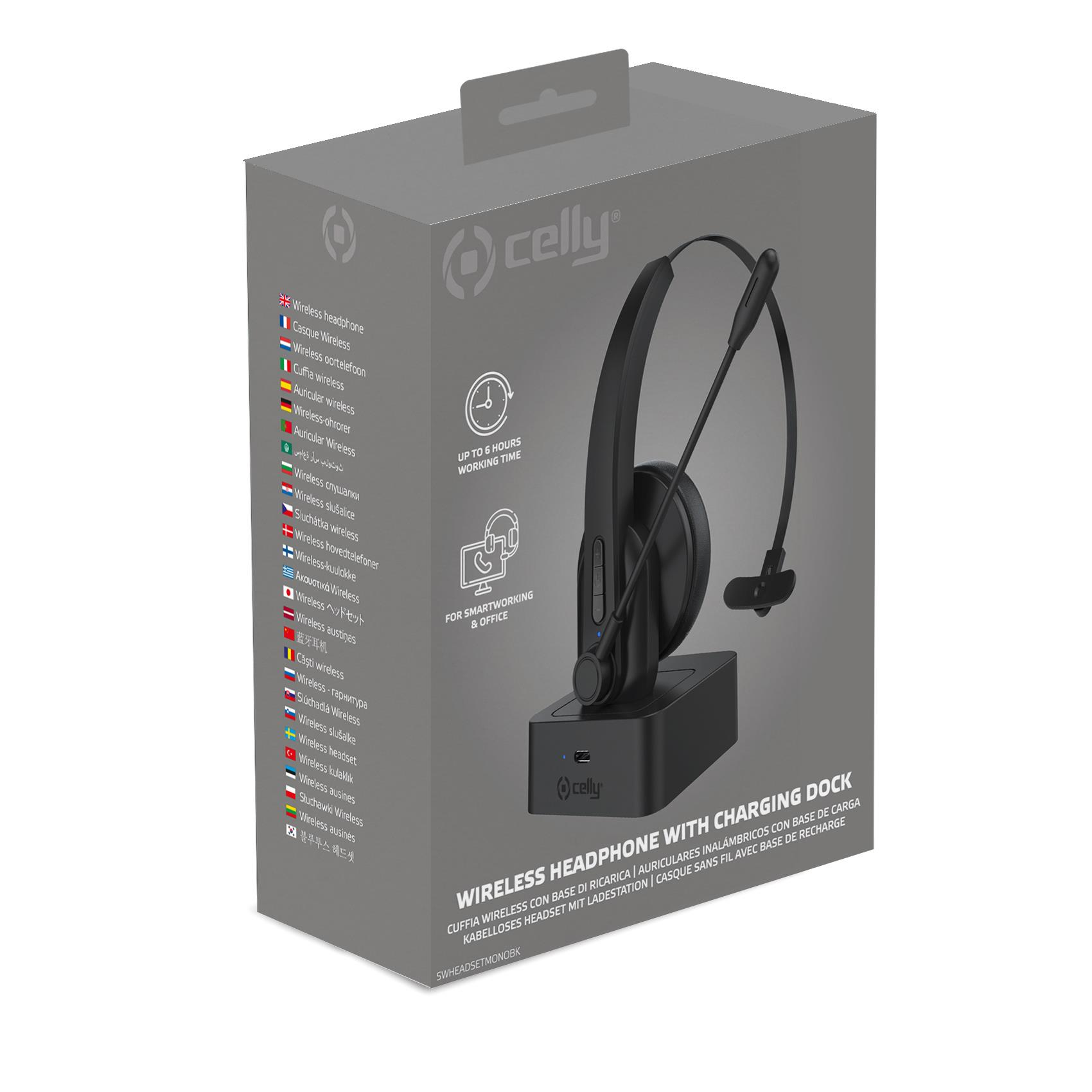 Celly SWHEADSETMONO Headset Wireless Head-band Office/Call center Bluetooth Charging stand Black – image 3