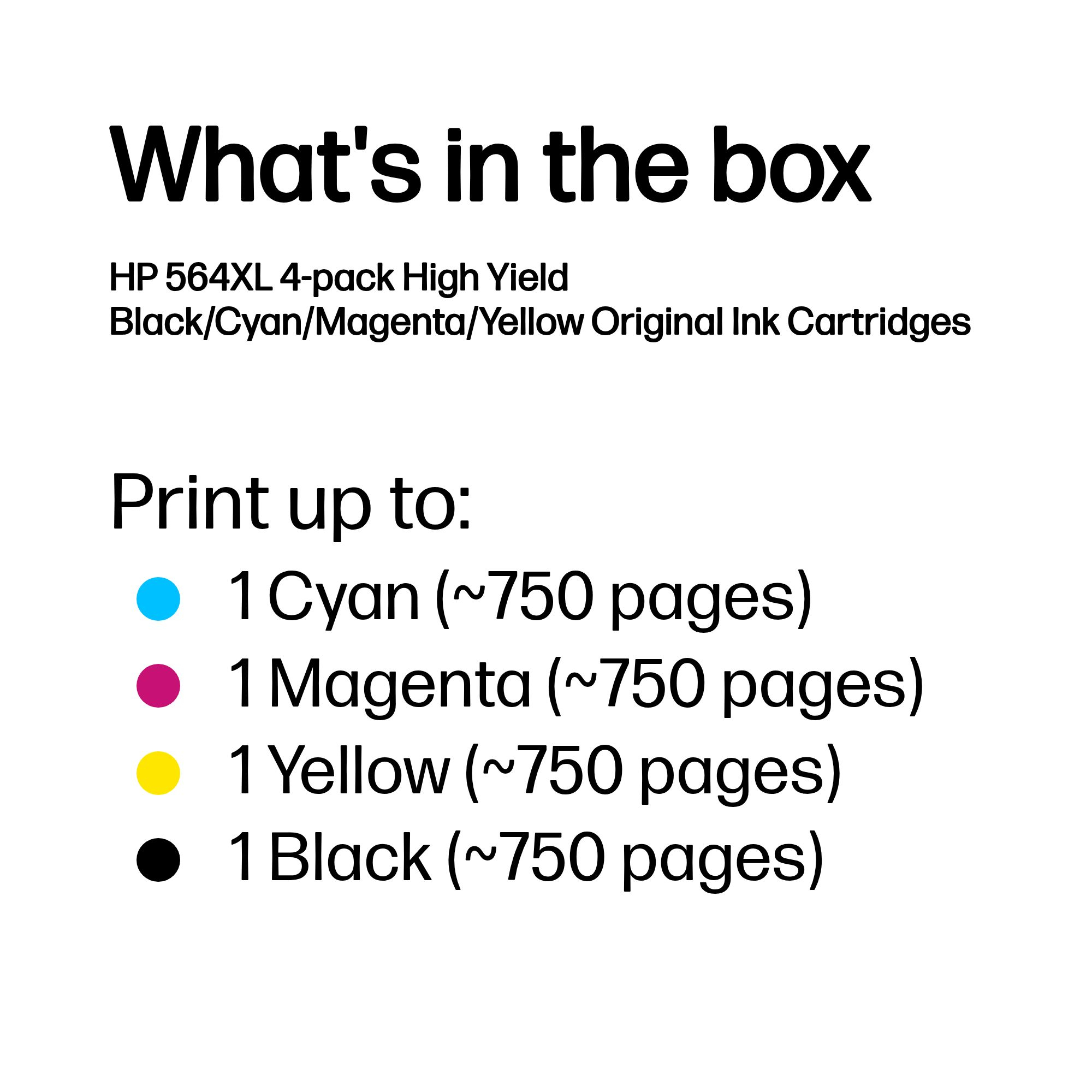 HP 564XL 4-pack High Yield Black/Cyan/Magenta/Yellow Original Ink Cartridges – image 2