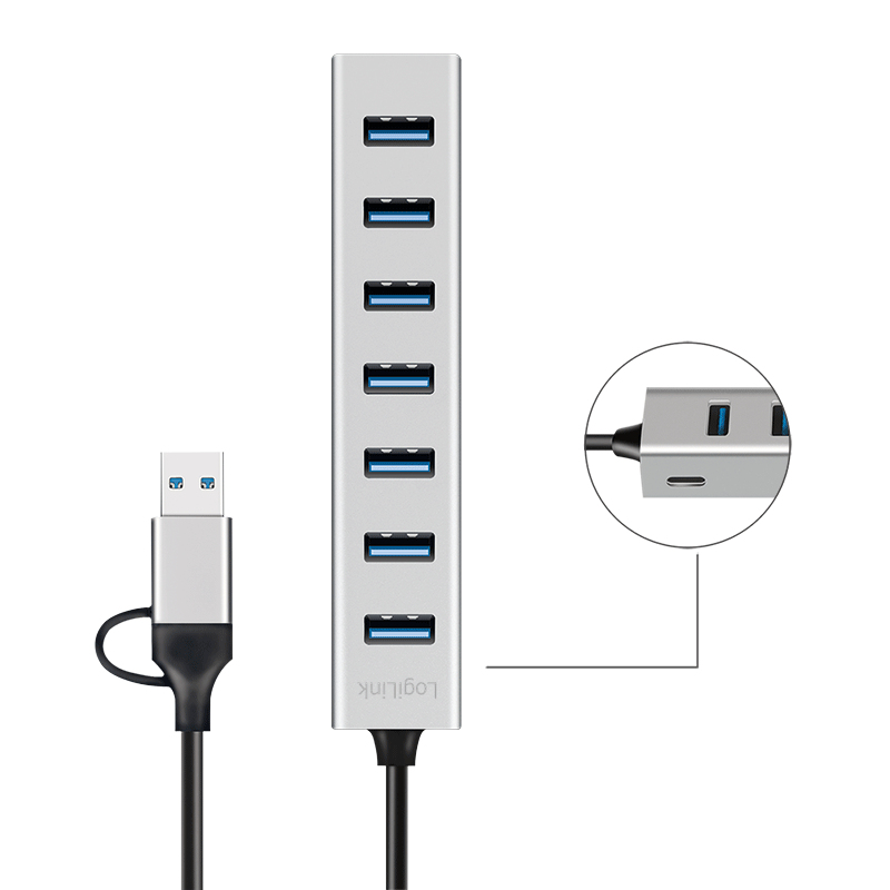 LogiLink USB 3.0 hub, 4x USB-A, 5 Gbit/s, 2-in-1 connection cable, silver – image 5