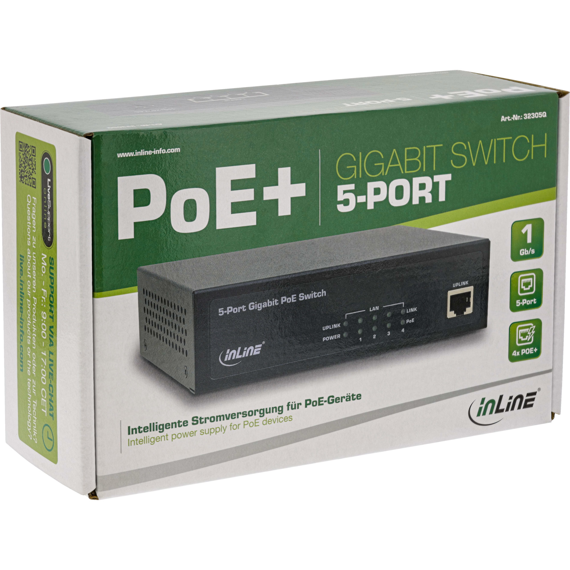 InLine PoE+ Gigabit Network Switch 5 Port (4x PoE+) – image 5