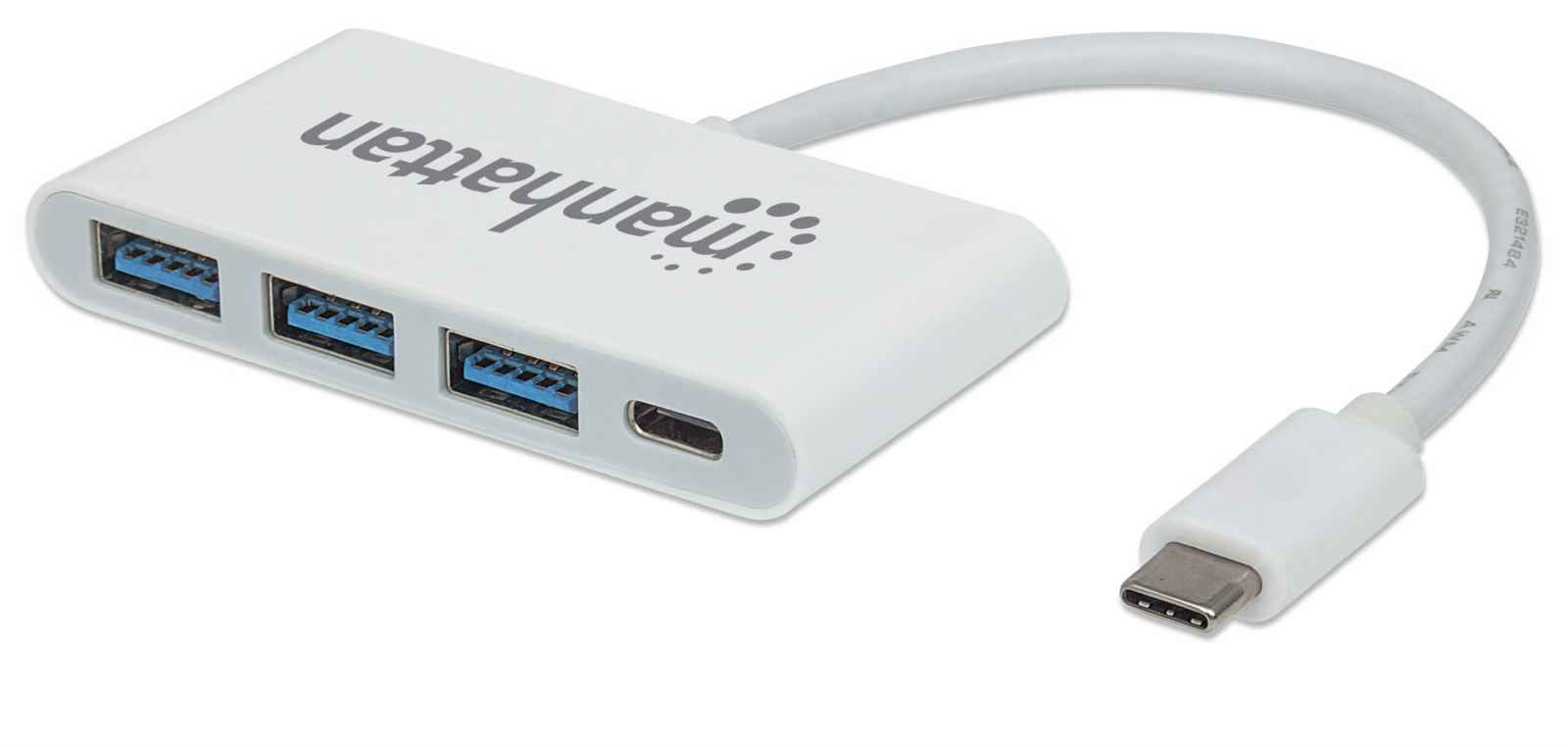 Manhattan USB-C Dock/Hub, Ports (x4): USB-A (x3) and USB-C, 5 Gbps (USB 3.2 Gen1 aka USB 3.0), With Power Delivery (60W) to USB-C Port (Note additional USB-C wa
