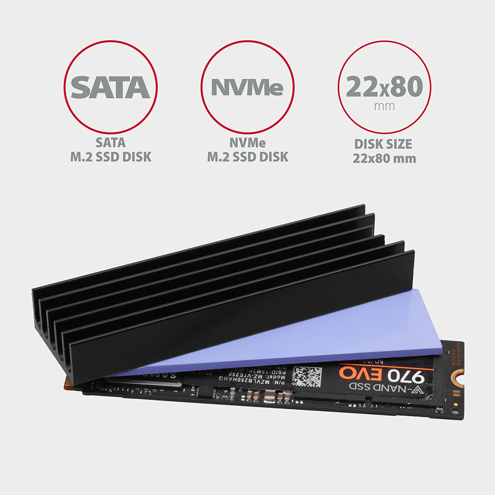 Axagon CLR-M2L10 Passive aluminum heatsink for all M.2 SSDs, size 2280, high – image 2