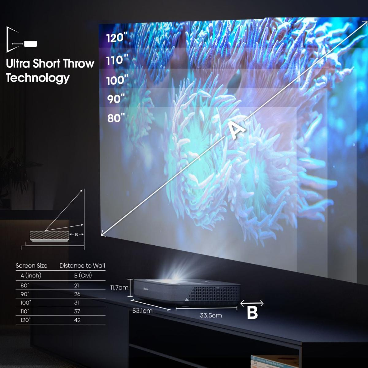 Hisense PL1SE projection TV Ultra short throw projector 2100 ANSI lumens UHD 4K (3840x2160) Black, Dark Grey – image 2