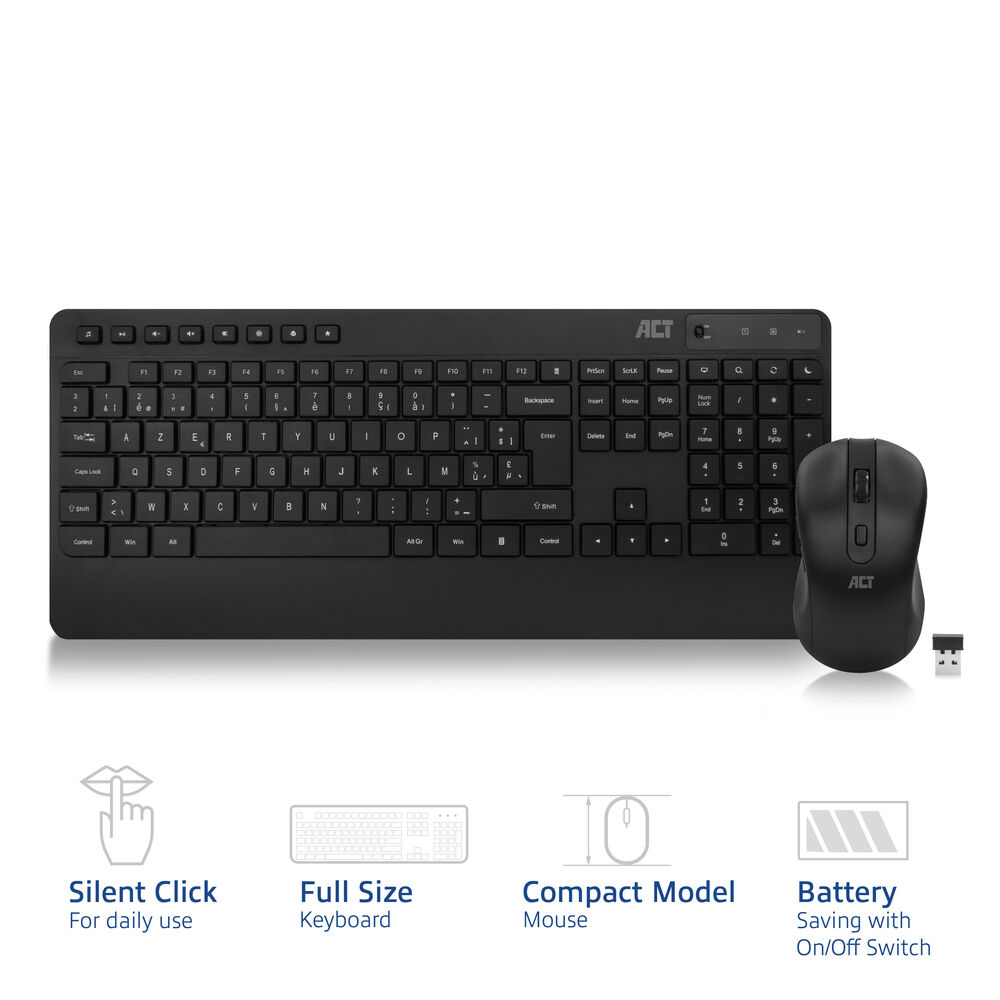 ACT Wireless keyboard and mouse bundle (Azerty), silent click, eco-friendly, made from recycled materials – image 2