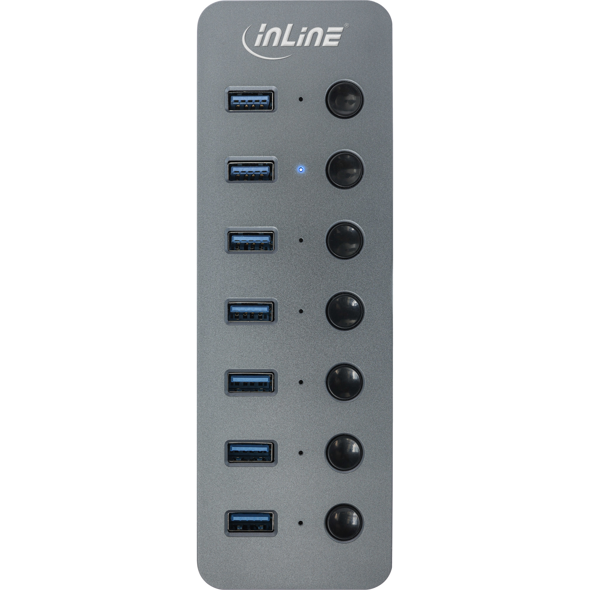 InLine USB 3.2 Gen.1 hub, 7-port, with switch, aluminium, grey, with PSU – image 3