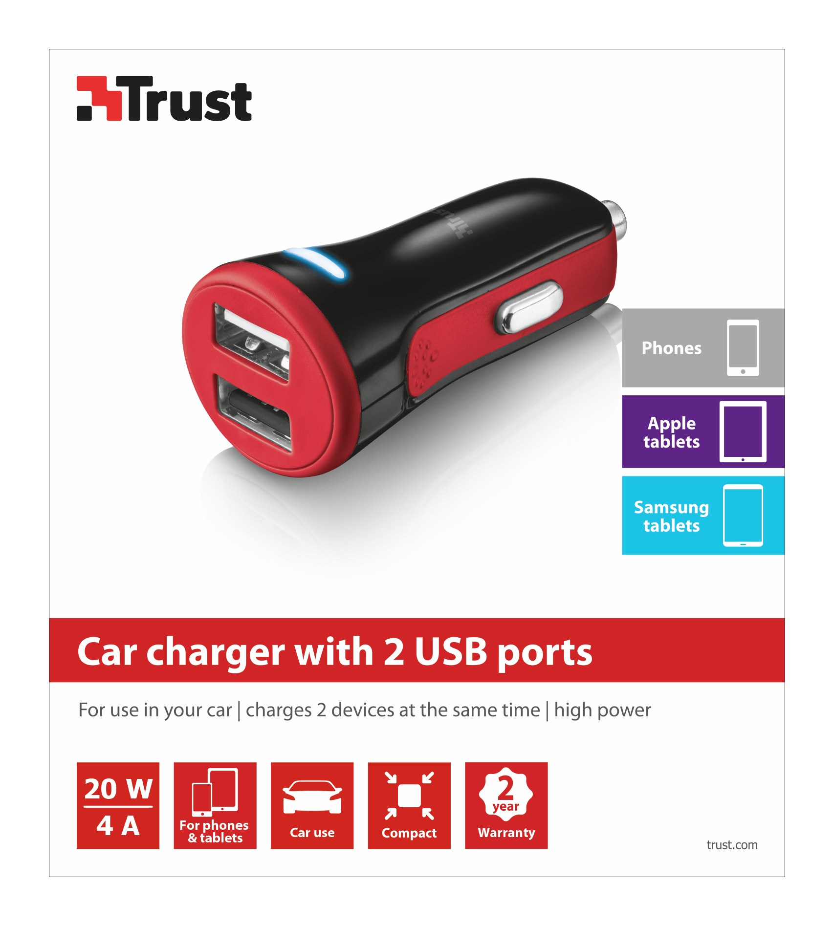 Trust 20742 mobile device charger Smartphone, Tablet Red Cigar lighter Auto – image 5