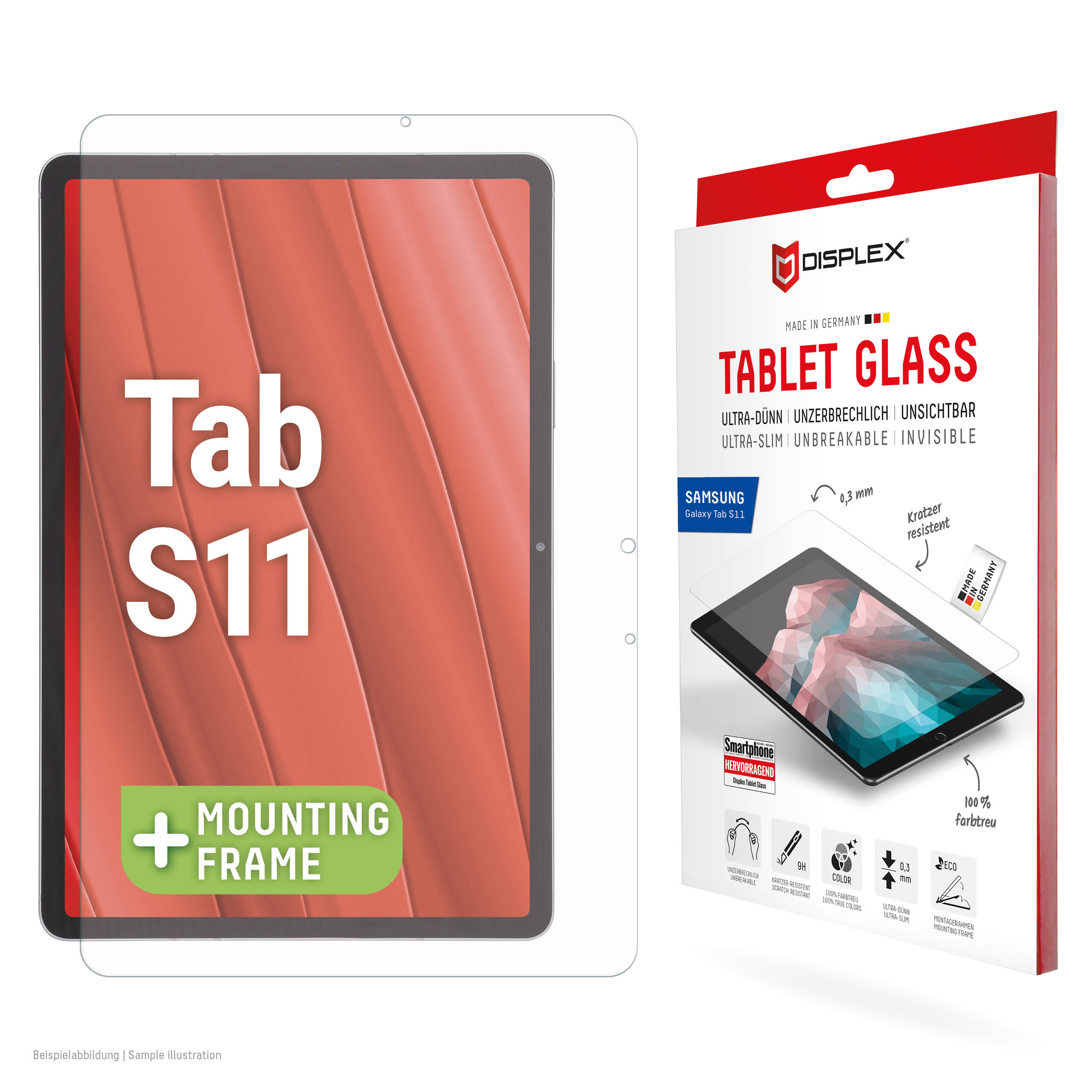 Displex Tablet Glass (9H) for Samsung Galaxy Tab S11, Eco Mounting Frame, unbreakable