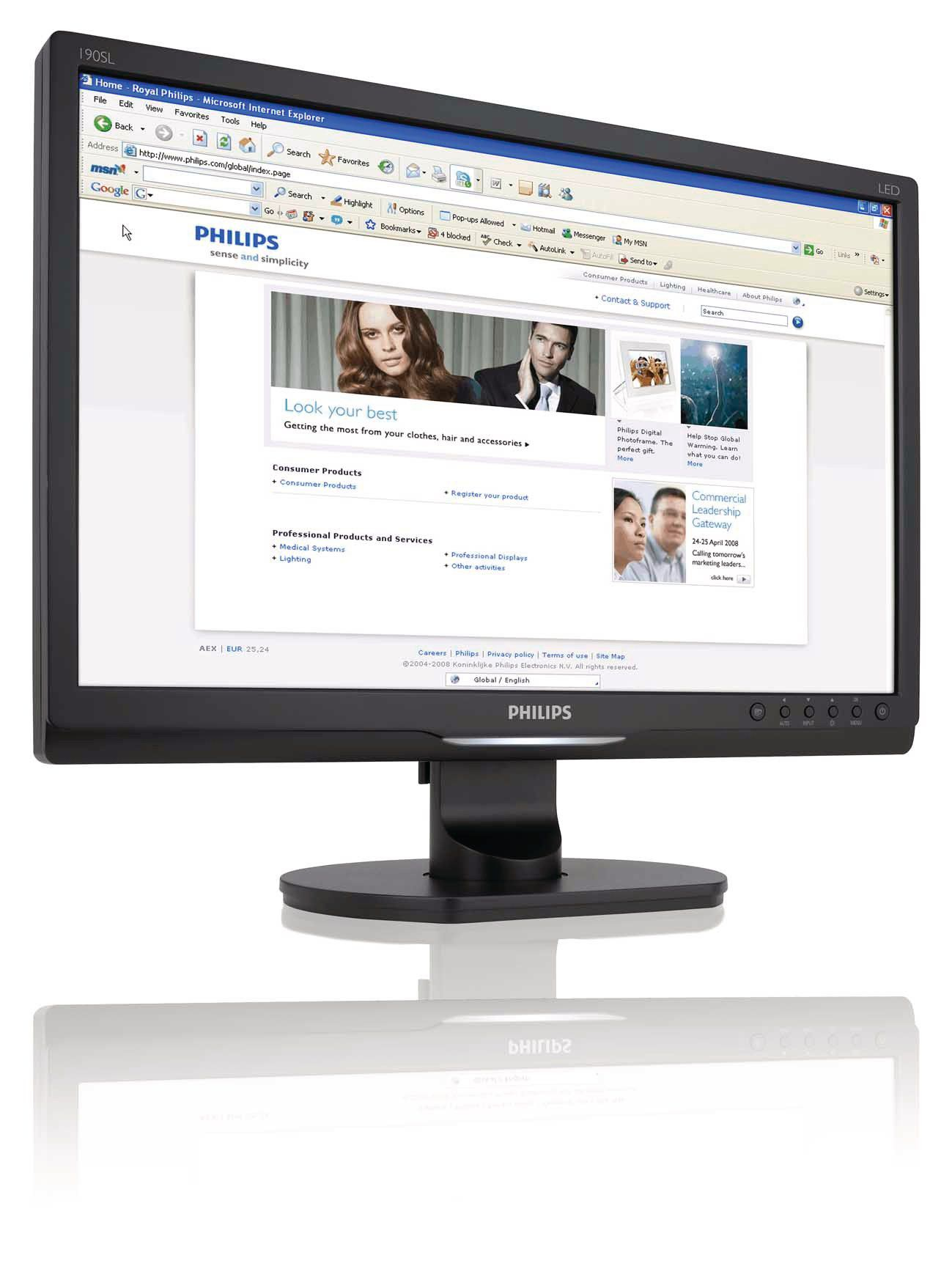 Philips LCD monitor, LED backlight 190SL1SB/93 