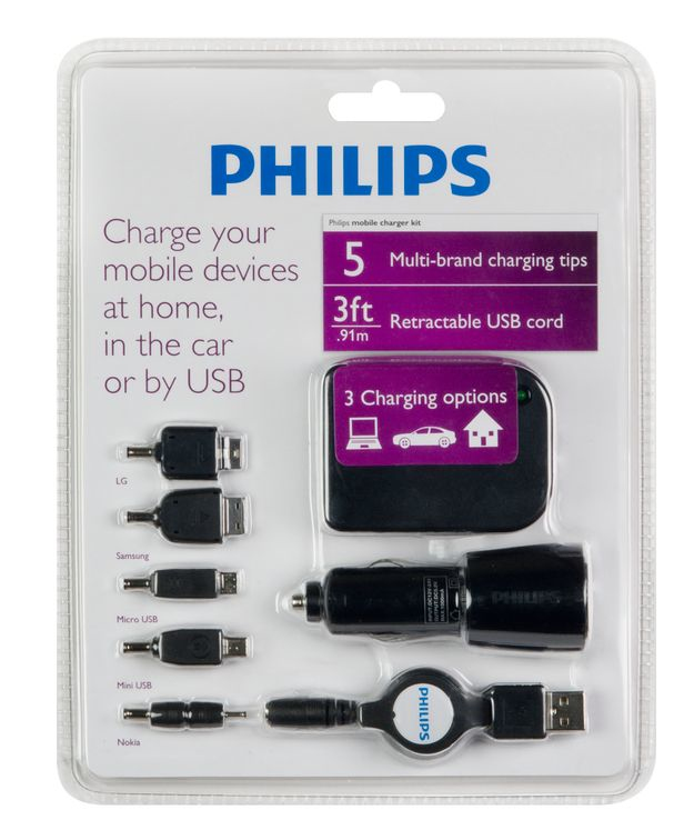 Resim Philips SJA2184H/27 AC/DC USB Mobil Cihaz Şarj Cihazı, 0.81m Kablo, Siyah
