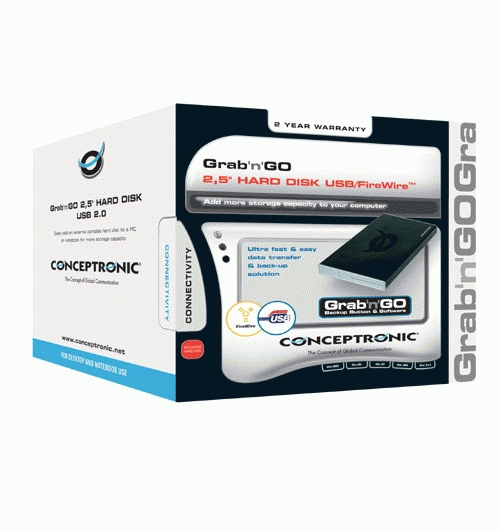 Conceptronic Grab‘n’GO 2.5” Hard Disk USB/FireWire 160GB external hard drive 2.5″ Black image 2