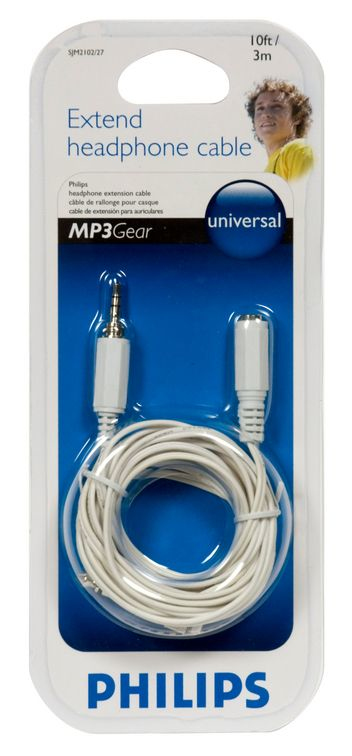 Resim Philips SJM2102/27 Ses Uzatma Kablosu, 3.5mm Erkek - Dişi, 3.6m, Beyaz
