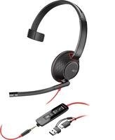 POLY Auriculares monoaurales USB-C Blackwire 5210 + conector de 3,5 mm + adaptador USB-C/A