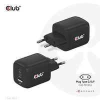 8719214472658 - CLUB3D Reiseladegerät PPS 65Watt GAN-Technologie Dreifachanschluss (2x USB Typ-C + USB Typ-A) Power Delivery (PD) 30 Unterstützung