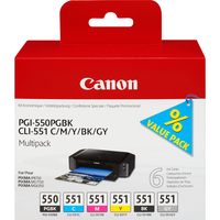 Canon Multipack de 6 cartouches d&amp;quot;encre PGI-550/CLI-551 PGBK/C/M/Y/BK/GY