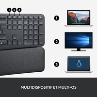 Logitech Ergo K860 clavier RF sans fil + Bluetooth Français Graphite