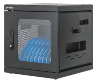 Manhattan Gabinete de carga con 10 contactos de corriente alterna Amplias ranuras para dispositivos de hasta 15.6", salidas NEMA 5-15R, protección contra sobrecarga, gabinete con cerradura, montaje en pared, apilable, negro.