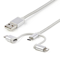 StarTech.com Cable USB Multicarga USB de 1m - USB a Micro USB o USB-C o Lightning para iPhone / iPad / iPod / Android - Certificación MFi de Apple - Cable Cargador USB 3 en 1 - Trenzado