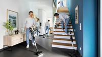 Bosch BBS711W aspirateur balai et balai électrique Sans sac 0,3 L Noir, Acier inoxydable, Blanc