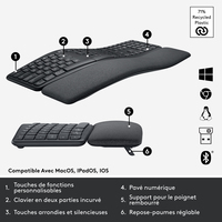 Logitech Ergo K860 clavier RF sans fil + Bluetooth Français Graphite