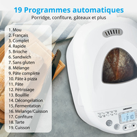 MEDION Machine à pain MD 11011 - 19 programmes - 3 niveaux de brunissage - 550 W - 1 Kg - Blanc