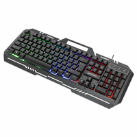 Manhattan Teclado Gaming LED con pánel metálico para celular 12 teclas de función, Conexión USB, Teclado en Español con retroiluminación Rainbow-LED (multicolor), soporte para teléfono, IPX4 (resistente a salpicaduras), negro