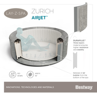 Bestway Lay-Z-Spa Spa gonflable Zurich AirJet avec couverture EnergySense pour 2 à 4 personnes