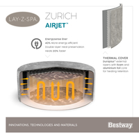 Bestway Lay-Z-Spa Spa gonflable Zurich AirJet avec couverture EnergySense pour 2 à 4 personnes