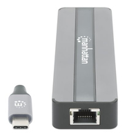 Manhattan 153928 base para laptop o replicador de puertos Alámbrico USB 3.2 Gen 1 (3.1 Gen 1) Type-C Negro, Plata