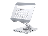 Conceptronic DONN26G Tablet-Ständer mit 8-in-1-Dockingstation, 360° drehbare Basis, faltbar, höhenverstellbar