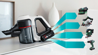 Bosch BBS711W aspirateur balai et balai électrique Sans sac 0,3 L Noir, Acier inoxydable, Blanc