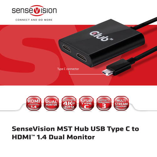CLUB3D MST Hub USB 3.1 Gen1 Type C to HDMI™ 1.4 Dual Monitor – image 2
