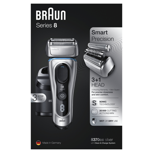 Braun Series 8 8370cc Next Generation Electric Shaver, Clean&Charge Station, Fabric Case, Silver – image 5