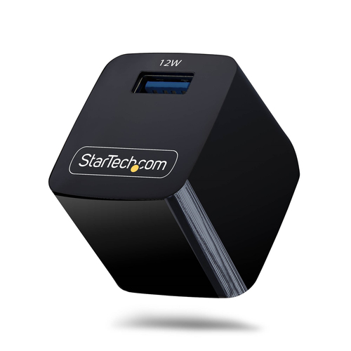 COMPACT LIGHTWEIGHT 12W USB-A WALL CHARGER WITH FOLDABLE PRONGS AND PORTABLE DES