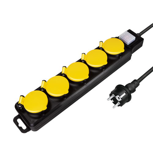 LogiLink Stikdåse 5-stik 16A Sort Gul 1.5m