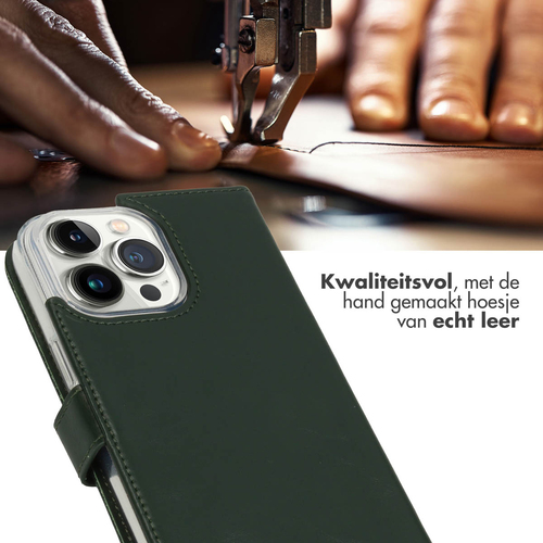 Selencia Echt Lederen Bookcase iPhone 14 Pro Max - Groen, afbeelding 2