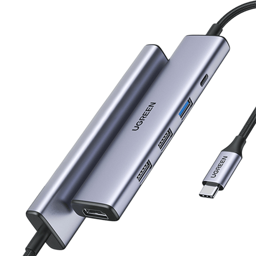 15495 HUB USB-C Docking Revodok 5 en 1 1 USB-A 30 5Gbps 2 USB-A 20 5Gbps HDMI 20 4K30Hz USB-C PD Carga 100W Cable Trenzado Duradero Carcasa de Aluminio 15495