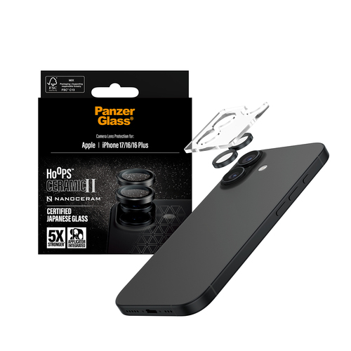 PanzerGlass ® Hoops® Ceramic II Camera Lens Protector iPhone 17 | iPhone 16 | 16 Plus Protector de pantalla Apple 1 pieza(s)