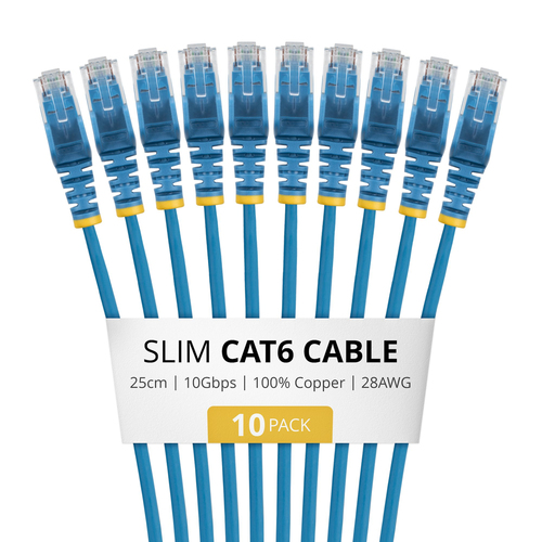 Startech.COM 25CM Blue Slim CAT6 Cable, 10 Pack, Lifetime
