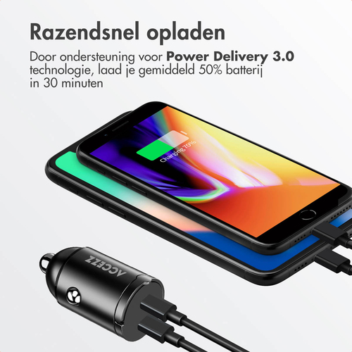 <div>Met de Accezz autolader laad je onderweg razendsnel je apparaten op. Dankzij de dubbele USB-C poorten en Power Delivery 3.0 technologie kun je, afbeelding 5