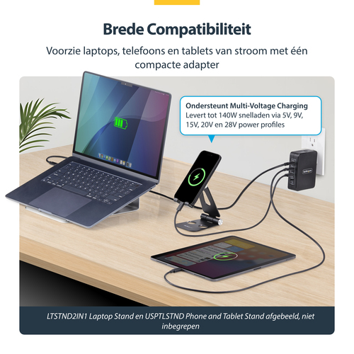StarTech.com 140W USB-C Wall Charger, USB-CUSB-A, PD GaN Power Adapter - Netspanningsadapter, afbeelding 7